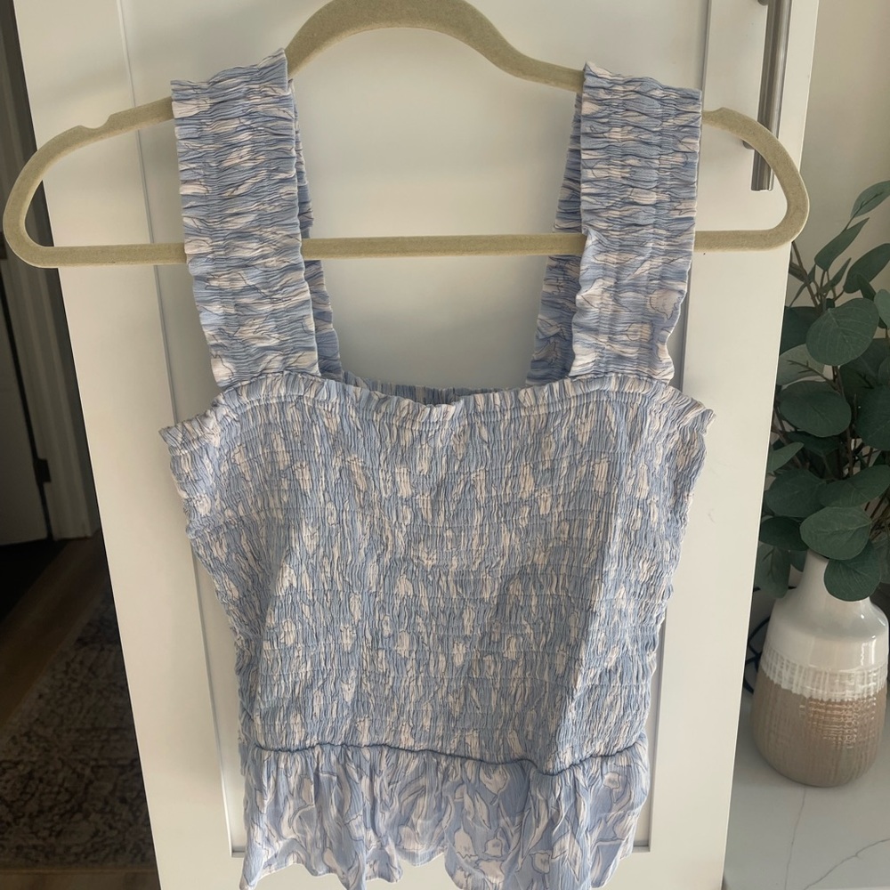 LC Lauren Conrad Light Blue and White Textured Top